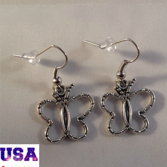 Silver Butterfly Earrings Hypoallergenic Hooks! - Picture 2 of 2